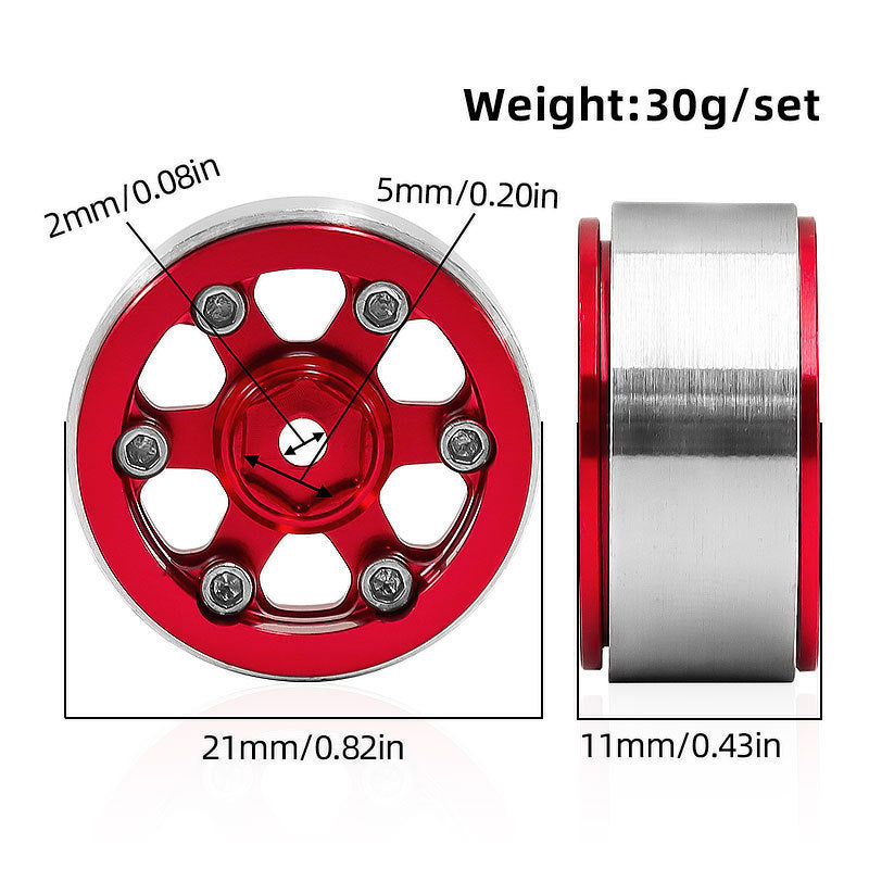 Hobby Details Aluminum 0.7" Beadlock Wheel 11x21mm for SCX30 Cars 4pcs/set